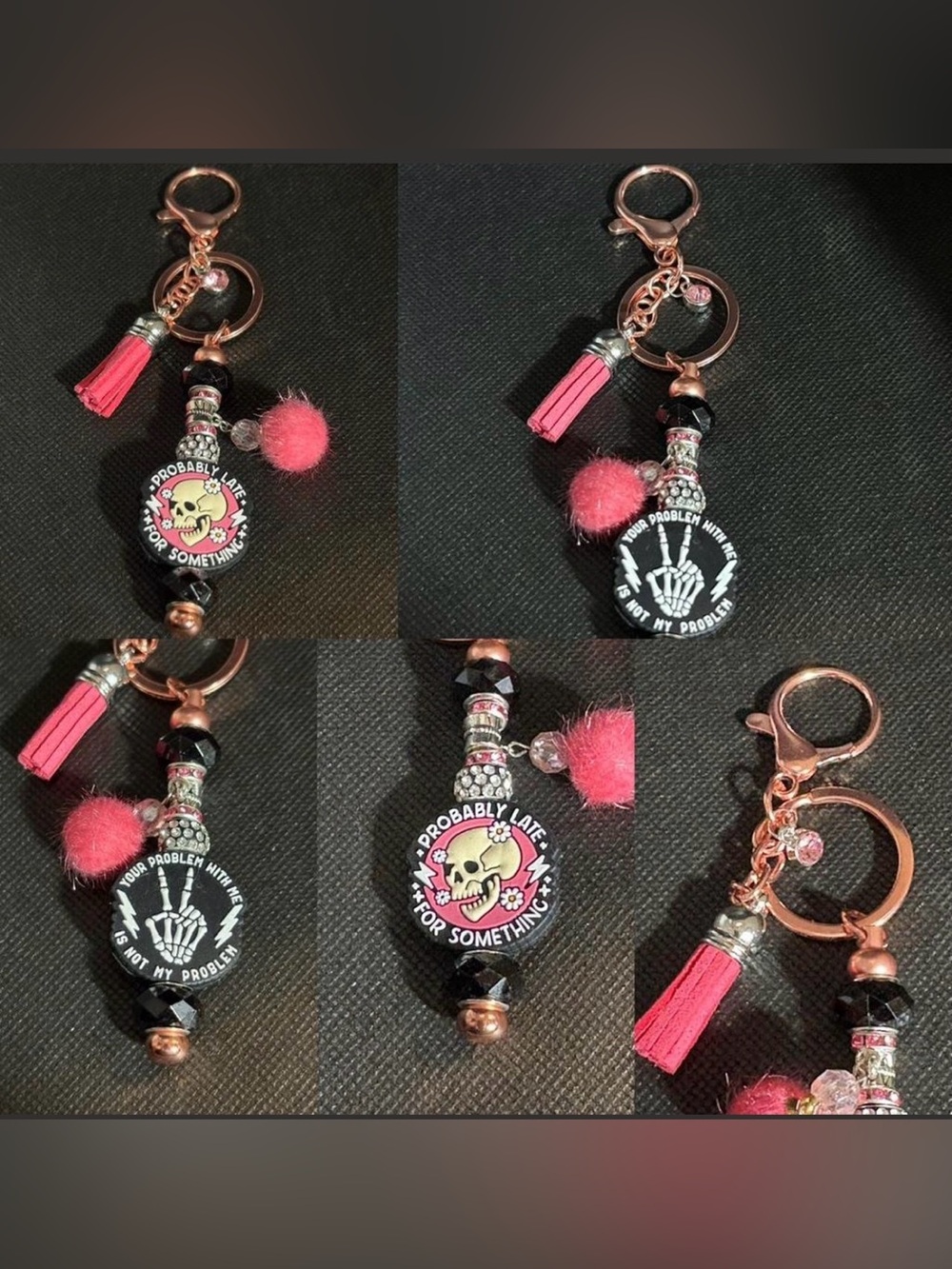 Chic rose gold color bag clip Keychain with Pink and Black Accents
